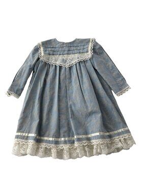 VTG Gunne Sax Toddler 4T Blue White Floral Prairie Dress Lace Trim